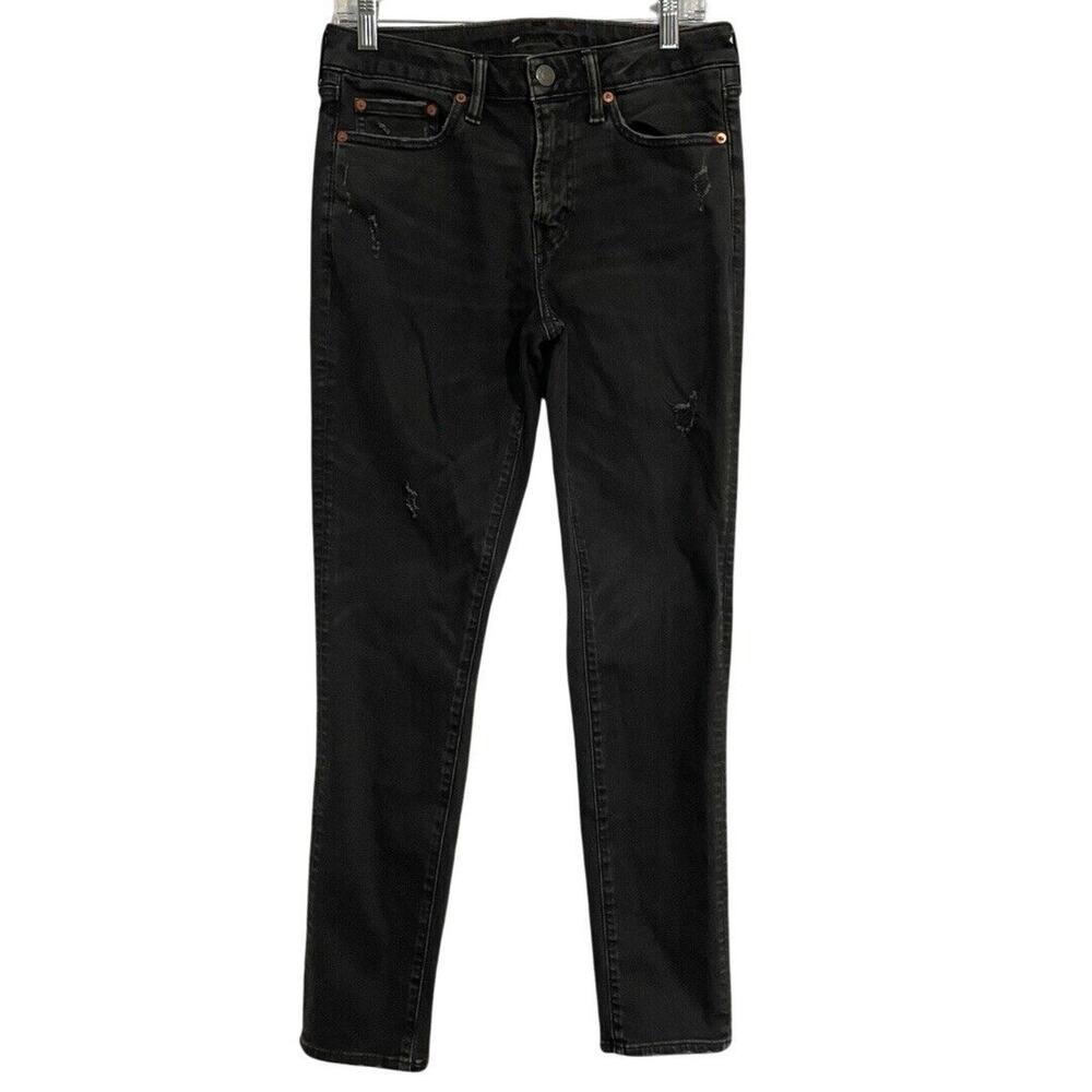 American Eagle Jeans 28x30 Black Denim SKINNY Distressed Airflex+ Stretch